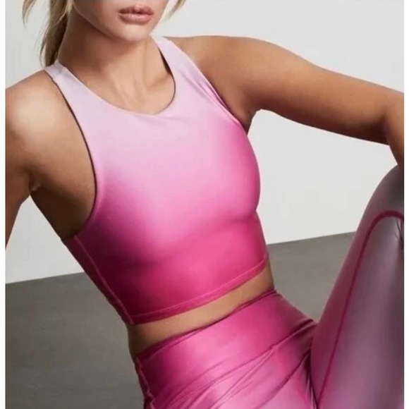 NWT GOOD AMERICAN Pink Ombre Crop Active Racerback Tank Top Sz 0 (XS) - Picture 1 of 5